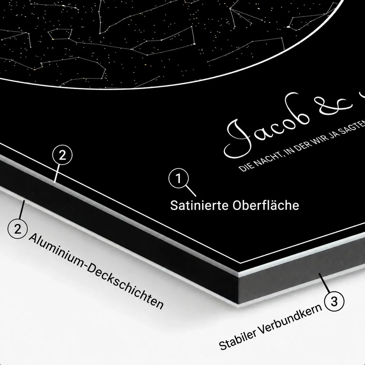 Nahaufnahme einer Aluminiumplatte von Starlit Stories